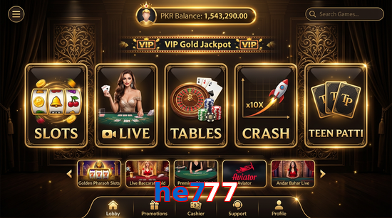 Main screen of He777 casino page for PK players